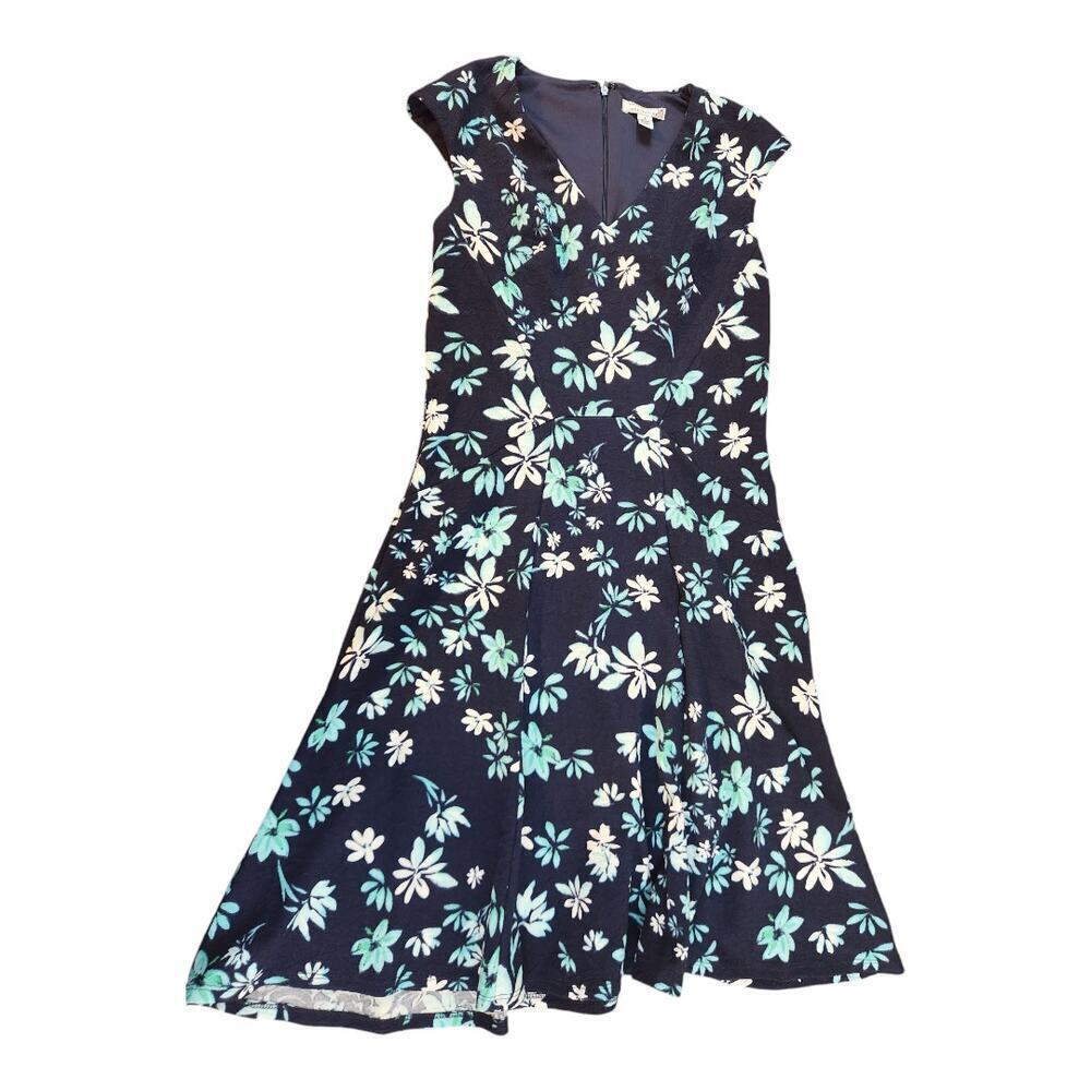 London Style Collection‎ sz 6 womens Blue floral dress v-neck sleeveless midi